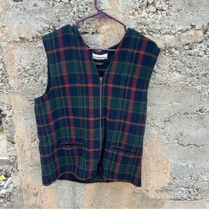 Vint Tribal Tartan Wool Blend Multicolor Plaid Vest Mens Medium Preppy Academia